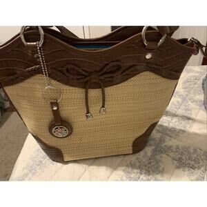 Bueno of California Brown with Keychain Top Handle Tote Bag Multiple Sections